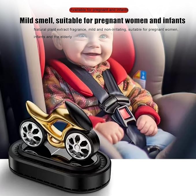 solar bike design rotating car air freshener – refillable dashboard air purifier, stylish autorotation decoration for car interior, eco friendly fragrance diffuser (gold) solar bike design rotating car air freshener – refillable dashboard air purifier, stylish autorotation decoration for car interior, eco friendly fragrance diffuser (gold)