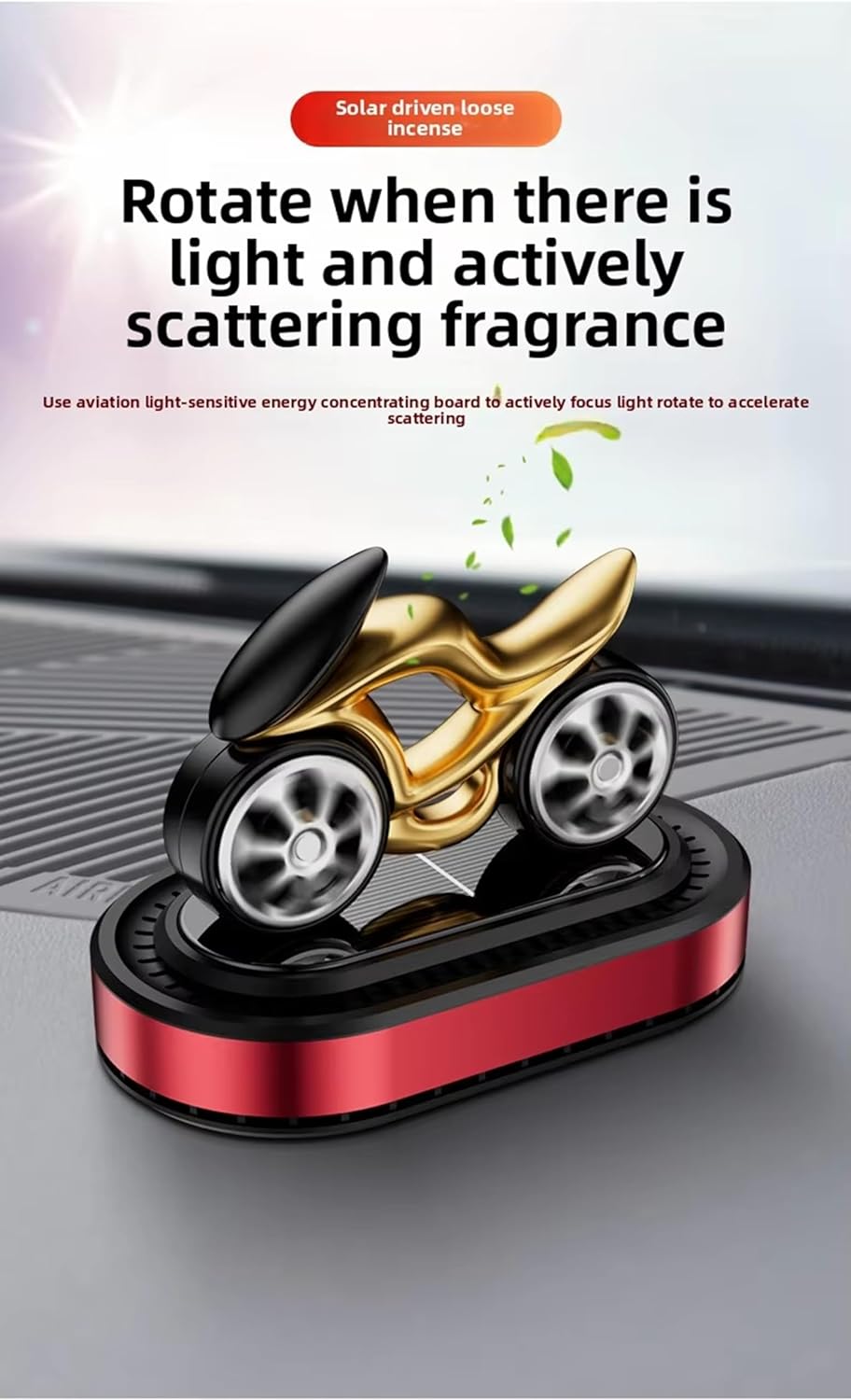 solar bike design rotating car air freshener – refillable dashboard air purifier, stylish autorotation decoration for car interior, eco friendly fragrance diffuser (gold) solar bike design rotating car air freshener – refillable dashboard air purifier, stylish autorotation decoration for car interior, eco friendly fragrance diffuser (gold)