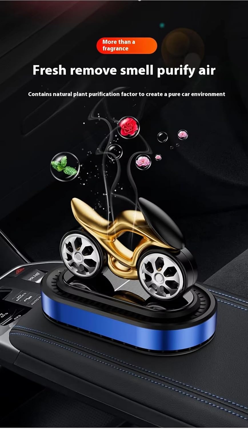 solar bike design rotating car air freshener – refillable dashboard air purifier, stylish autorotation decoration for car interior, eco friendly fragrance diffuser (gold) solar bike design rotating car air freshener – refillable dashboard air purifier, stylish autorotation decoration for car interior, eco friendly fragrance diffuser (gold)