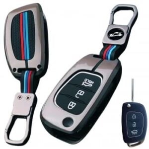 metal alloy key cover for hyundai | 3 button flip key with keychain | pack of 1 |
