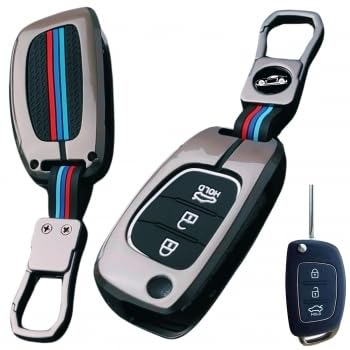 metal alloy key cover for hyundai | 3 button flip key with keychain | pack of 1 |