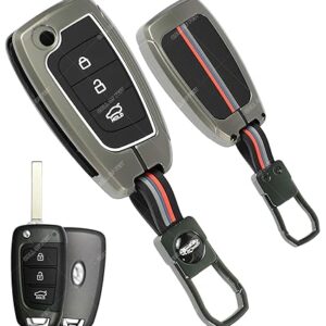 metal alloy key cover for hyundai old models | 3 button flip key with keychain | pack of 1 | (copy)