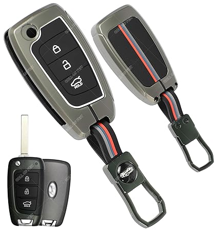 Metal Alloy Key Cover for Hyundai New Models | 3-Button Flip Key with Keychain | Pack of 1 metal alloy key cover for hyundai old models | 3 button flip key with keychain | pack of 1 | (copy)