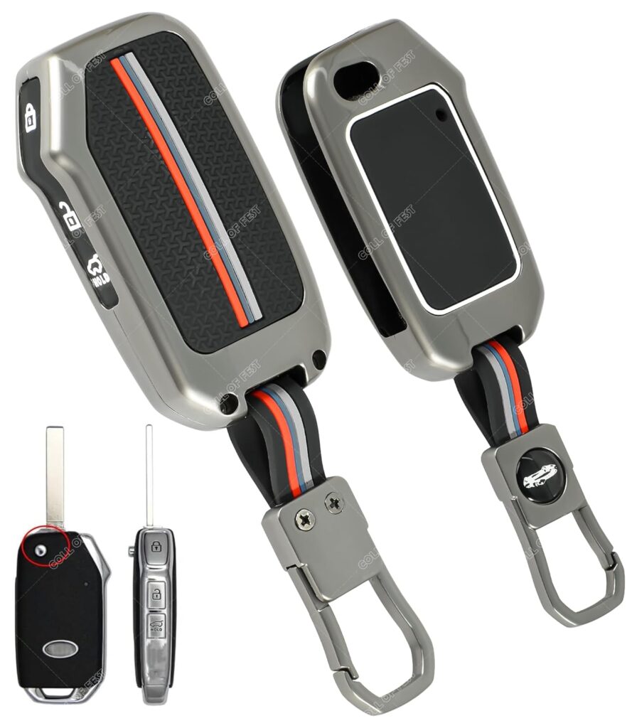 metal alloy key cover for kia | 3 button flip key with keychain