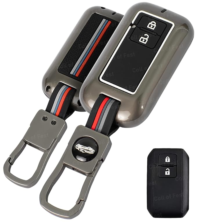 Metal Alloy Key Cover for Suzuki | 2-Button Smart Key with Keychain | Pack of 1 | metal alloy key cover for suzuki | 2 button smart key with keychain