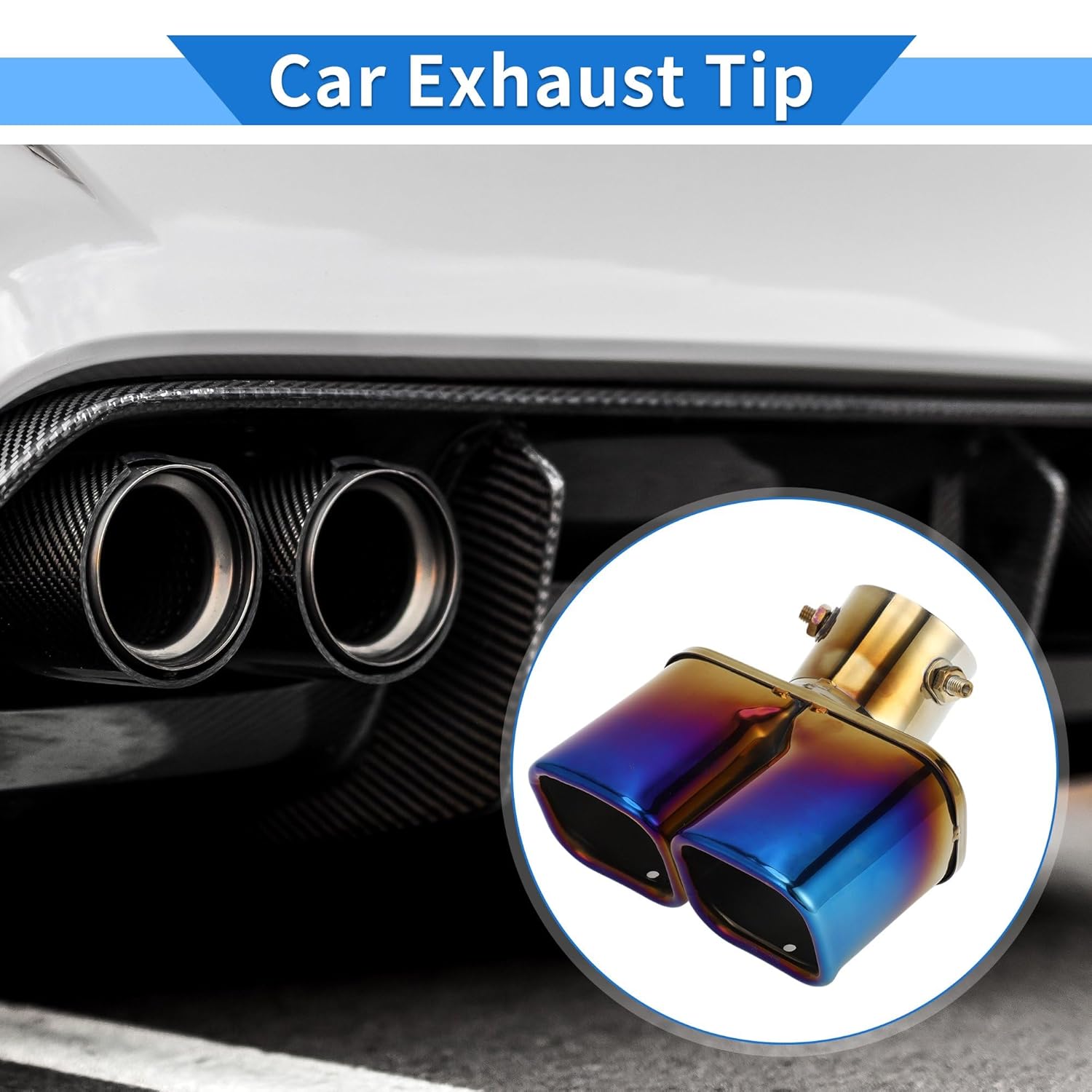 stainless steel burnt blue square shaped dual pipe car exhaust muffler tip stainless steel burnt blue square shaped dual pipe car exhaust muffler tip