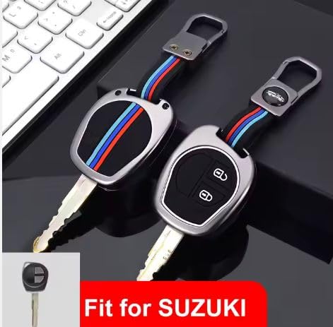 metal alloy key cover for suzuki | 2 button round smart key with keychain | pack of 1 | metal alloy key cover for suzuki | 2 button round smart key with keychain | pack of 1 |