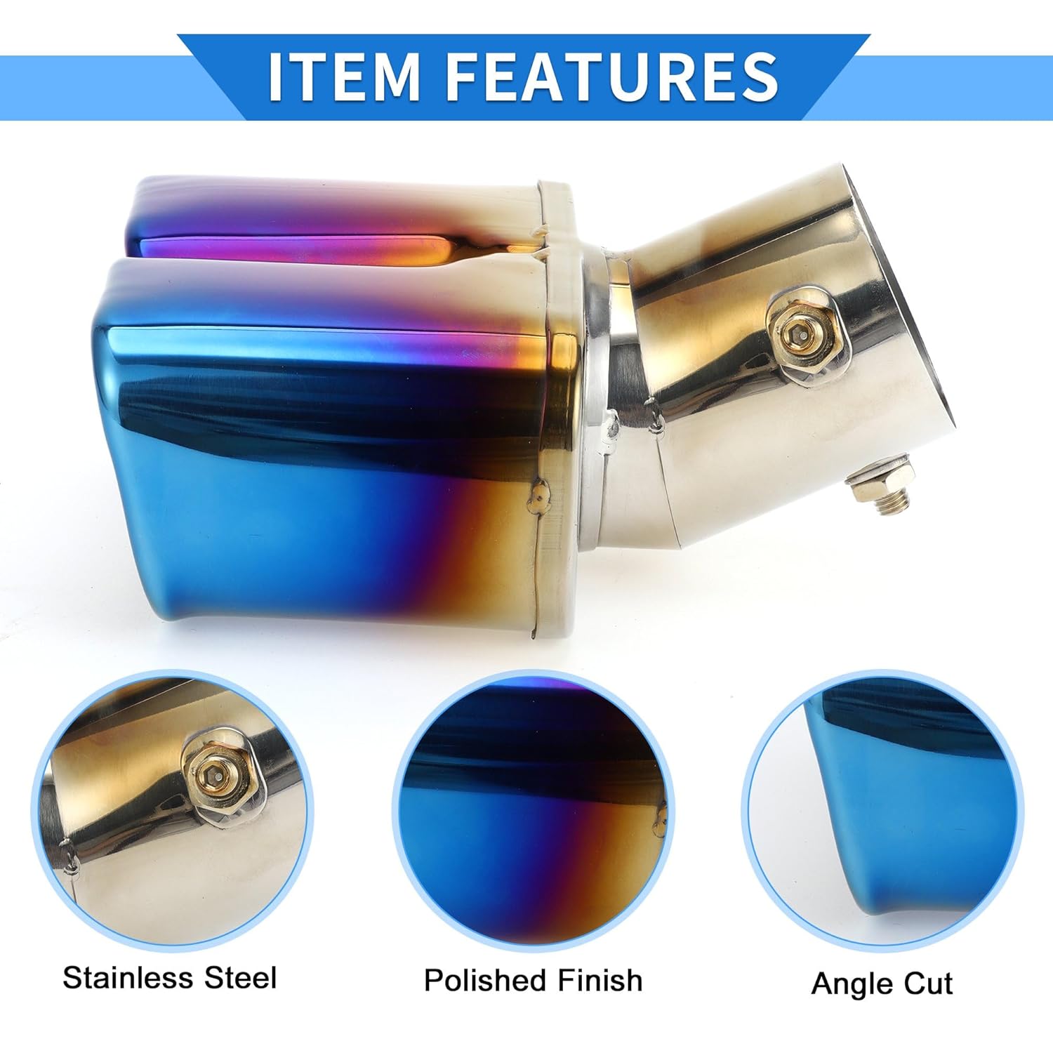 stainless steel burnt blue square shaped dual pipe car exhaust muffler tip stainless steel burnt blue square shaped dual pipe car exhaust muffler tip