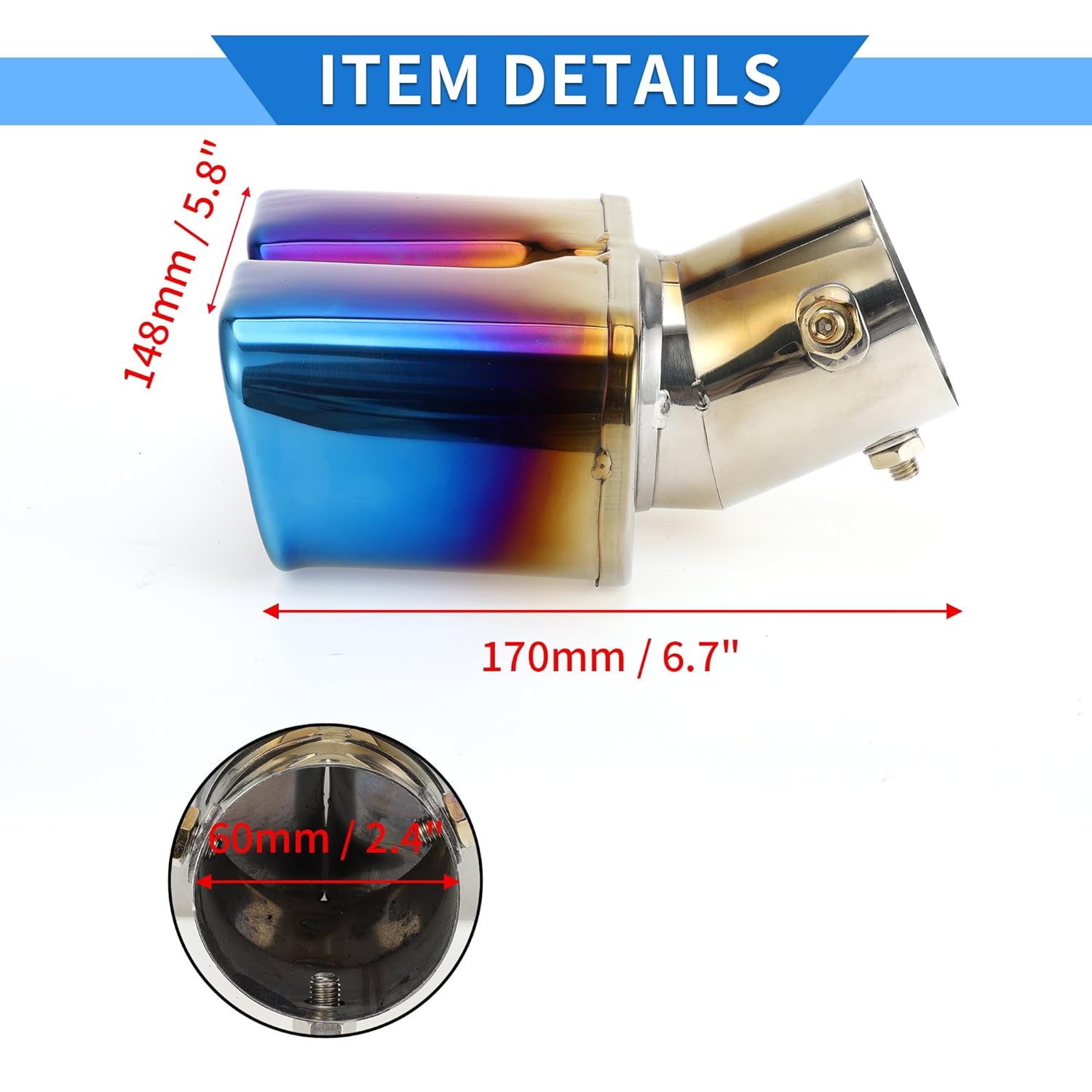 stainless steel burnt blue square shaped dual pipe car exhaust muffler tip stainless steel burnt blue square shaped dual pipe car exhaust muffler tip