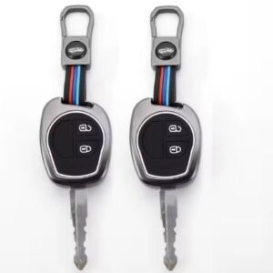 set of 2 metal alloy key cover for suzuki | 2 button round key with keychain