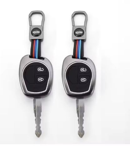 set of 2 metal alloy key cover for suzuki | 2 button round key with keychain