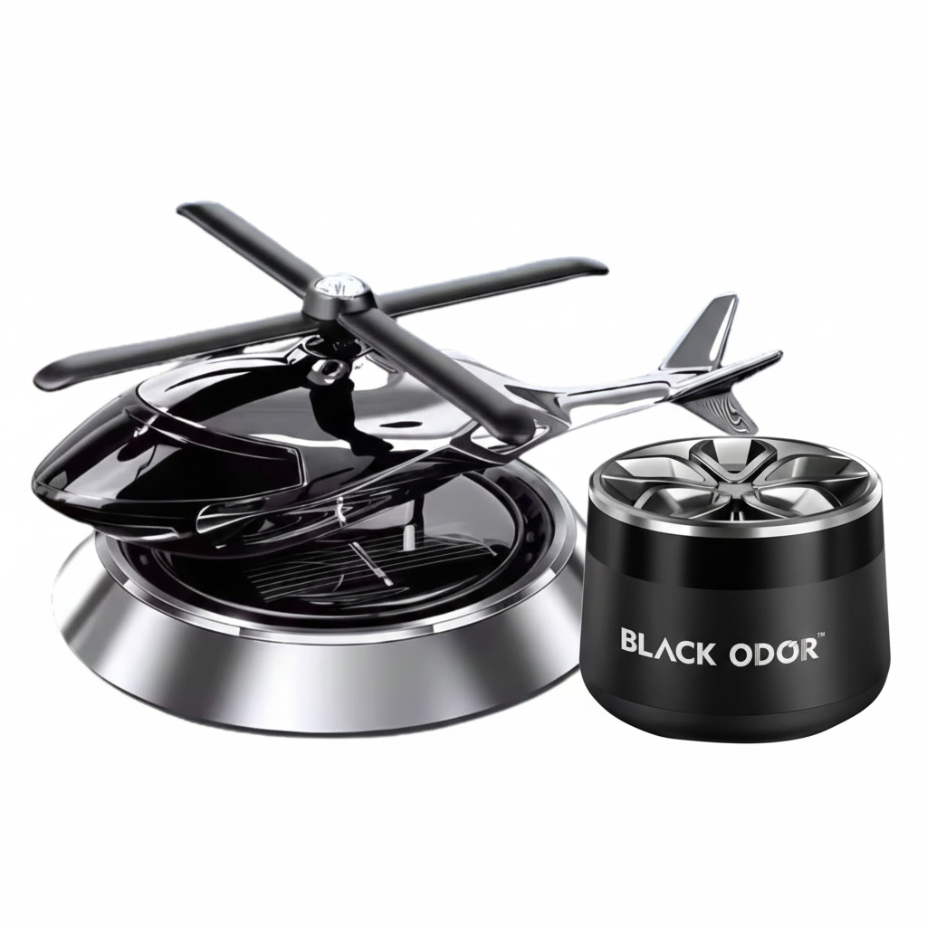 solar rotating blades helicopter + black odor car perfume