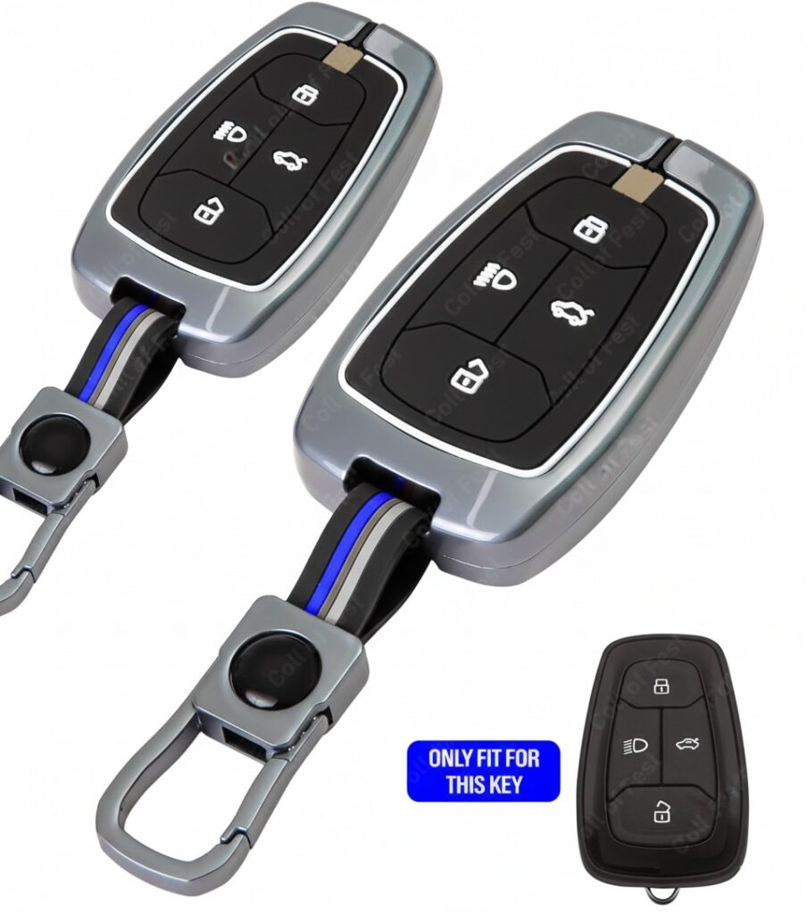set of 2 metal alloy key cover for tata | 4 button smart key with keychain