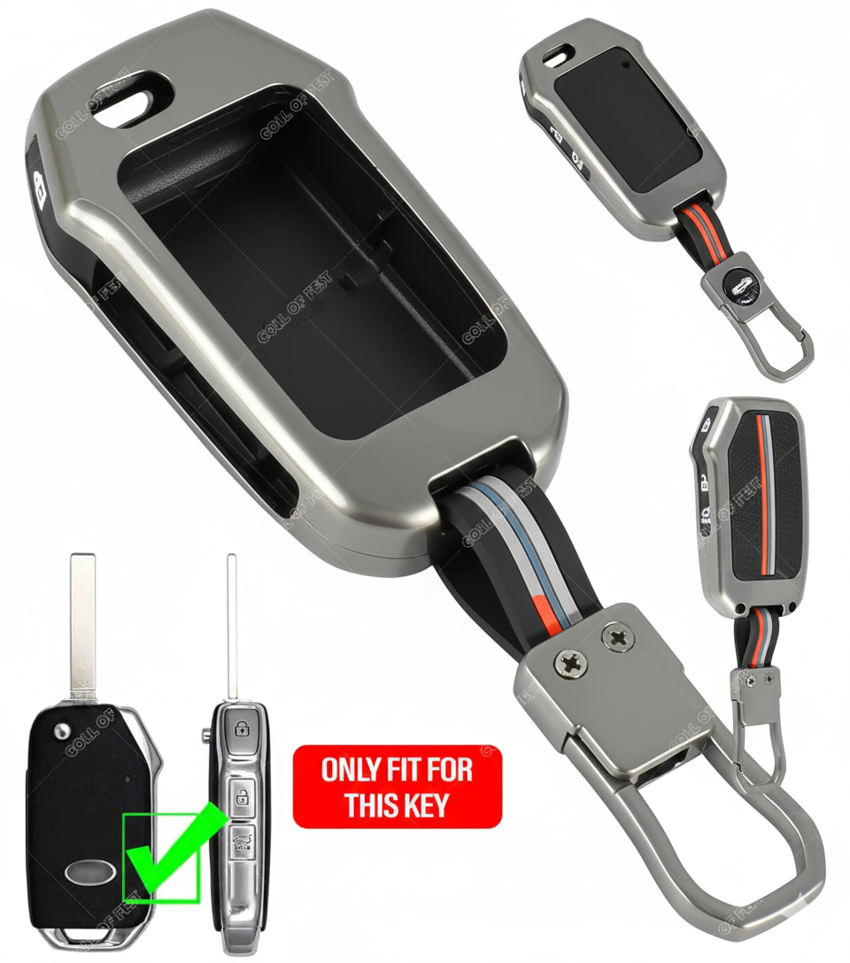 set of 2 metal alloy key cover for kia | 3 button flip key with keychain