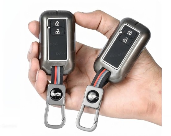 set of 2 suzuki metal alloy key cover for suzuki | 2 button smart key with keychain