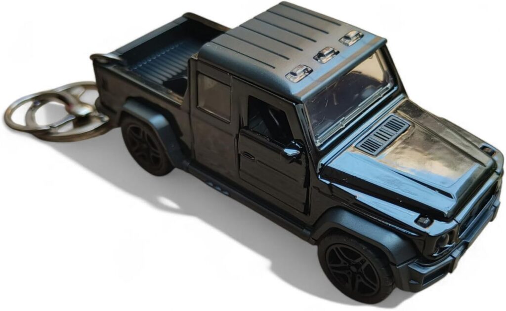 modkar pickup truck toy car key chain with push back action black